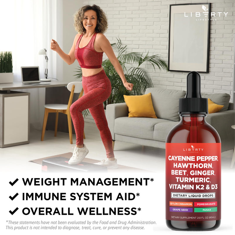 [Australia] - Cayenne Pepper Supplement Liquid Drops + Hawthorn Berry, Vitamin D3 K2 Beet Root Powder, Ceylon Cinnamon, Turmeric Curcumin, Organic Panax Ginseng - 4oz 2 Fl Oz (Pack of 2) 