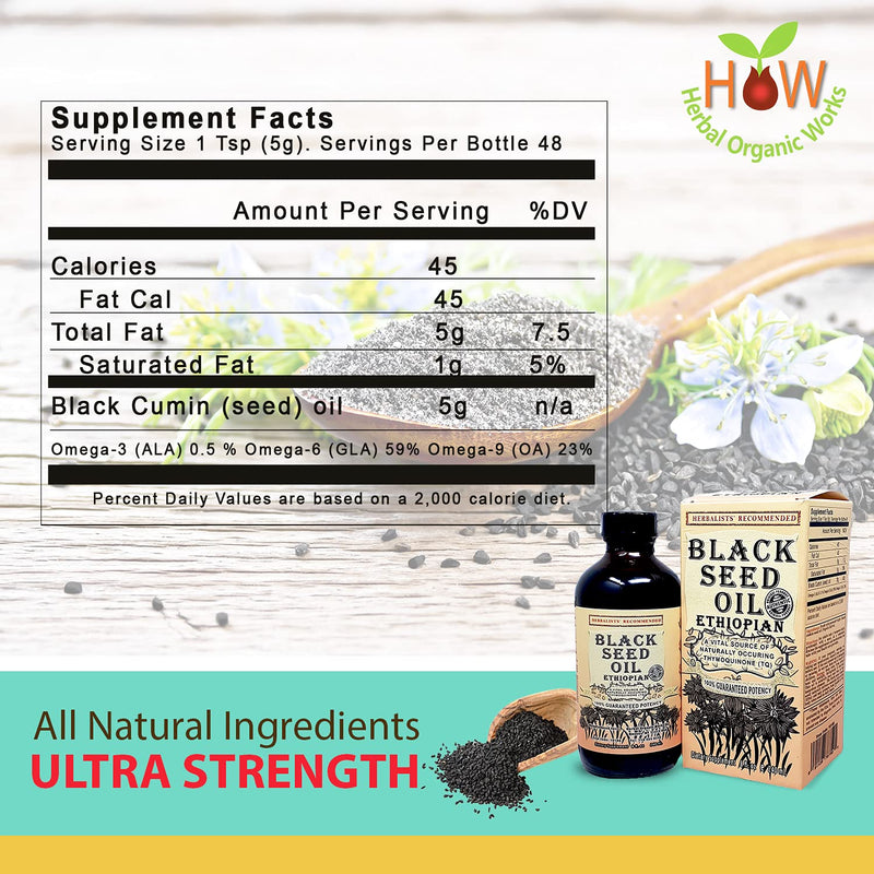 [Australia] - Black Seed Oil 8oz. 100% Ethiopian Pure Black Cumin Seed Oil, 100% Natural Nigella Sativa. 3 Times More Thymoquinone, Cold Pressed in Glass Bottle 8 Fl Oz (Pack of 1) 