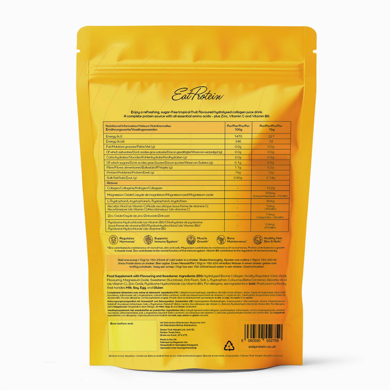 Hydrolyzed Collagen Juice (1 Month Supply) | 13,200mg Type 1&3 Collagen | Powered by Zinc, Vit C, B6 & Magnesium | 12g Protein | 32x Servings - Tropical Fruits Flavour 500g