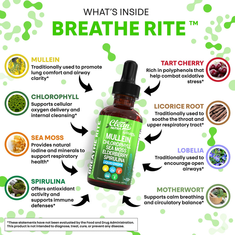 [Australia] - Clean Nutra Mullein Drops for Lungs Organic Chlorophyll Liquid Irish Sea Moss, Spirulina, Licorice, Tart Cherry Lobelia, Motherwort & Elderberry Mullein Leaf Extract Tincture Men Women Supplement 