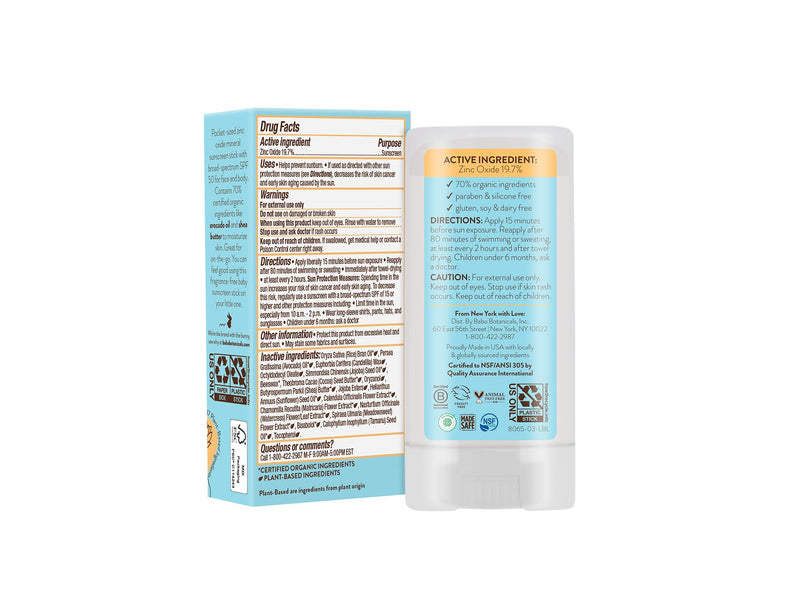 [Australia] - Babo Botanicals Sensitive Baby Mineral Sunscreen Stick SPF 50-70% Organic Ingredients - Zinc Oxide - NSF & Made Safe Certified - EWG Verified - Water Resistant - Fragrance-Free - for Babies & Kids 0.6 Ounce (Pack of 1) 