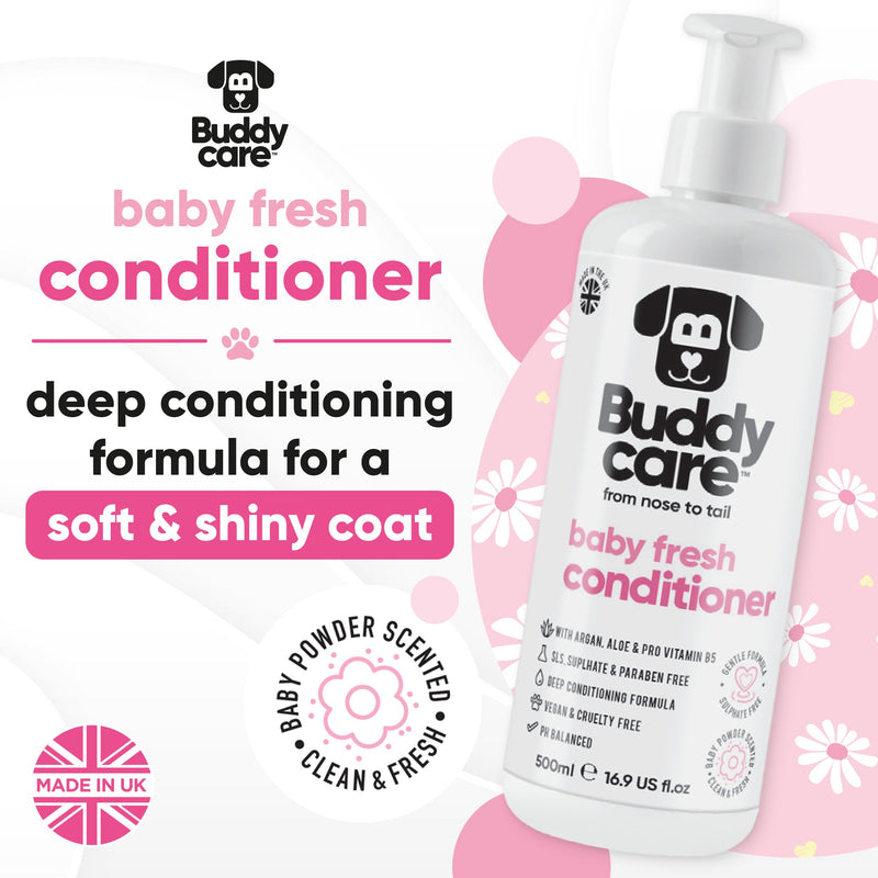 Baby Fresh Dog Conditioner (16.90oz) Made with Aloe Vera, Argan Oil & Pro Vitamin B5 to Detangle Matted Coats & Relieve Sensitive & Itchy Skin, Suitable for Puppies from 8 Weeks, Vegan Baby Fresh 16.9 Fl Oz (Pack of 1) - PawsPlanet Australia