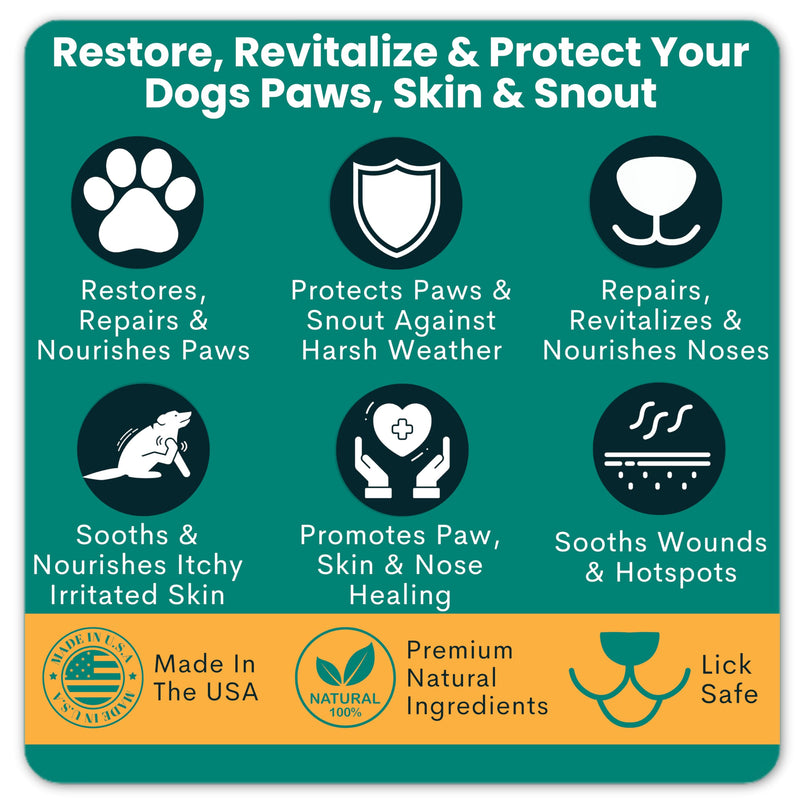 Trail Hound - All Natural Paw, Nose, & Skin Balm 2oz - Protects, Restores & Heals Dry Cracked Paws & Snout - Relieves Itchy Skin - Dog Paw Protector - Paw Soother For Dogs - Lick Safe Dog Paw Pad Balm - PawsPlanet Australia
