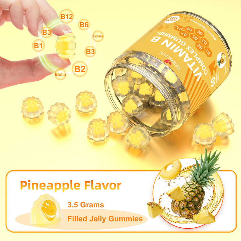 2 Pack Vitamin B Complex Gummies for Women Pineapple Flavor Daily Vitamin C B1,B2,B3,B5,B6,B7,B9,B12 Biotin Folate Supports Energy, Mood, Immune System Sugar-Free Vegan Work Adults(120Count) 60 Count (Pack of 2)
