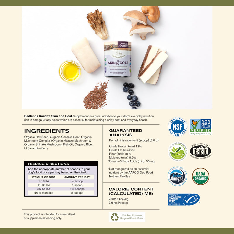 Skin & Coat Canine Supplement w/Omega-3 Fatty Acids, Org. Ingredients, Antioxidant Topper, Nourish Coat &Paws, Joint, Support Shiny Coat & Healthy Skin by Katherine Heigl (30 Scoops) - PawsPlanet Australia