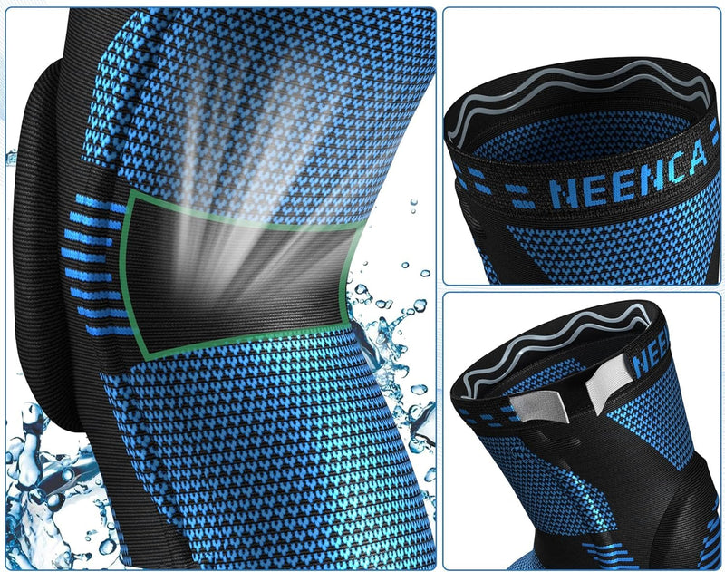 [Australia] - NEENCA Knee Support, Compressed Knee Brace with Patella Gel Pads & Spring Side Stabilizers, Medical Knee Pads for Running, Meniscus Tear, Arthritis, Joint Pain Relief, ACL, Recovery Blue L 