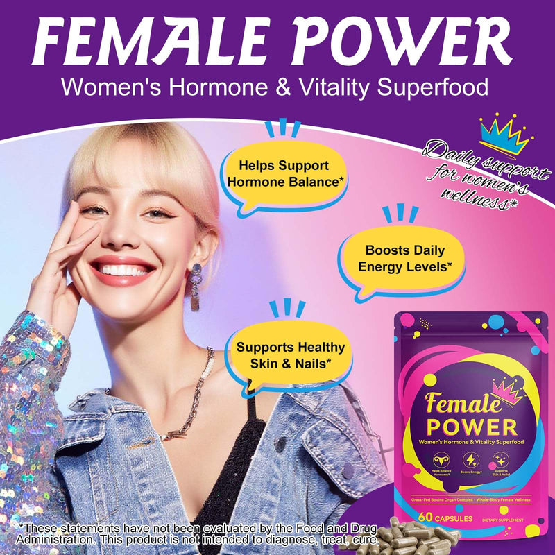 Beef Organ Complex Supplement for Women Hormones Balance, Ovarian Support, Menstrual Cycle, Supports Energy, Mood & Sleep Support, Skin & Nails Health, 60 Capsules
