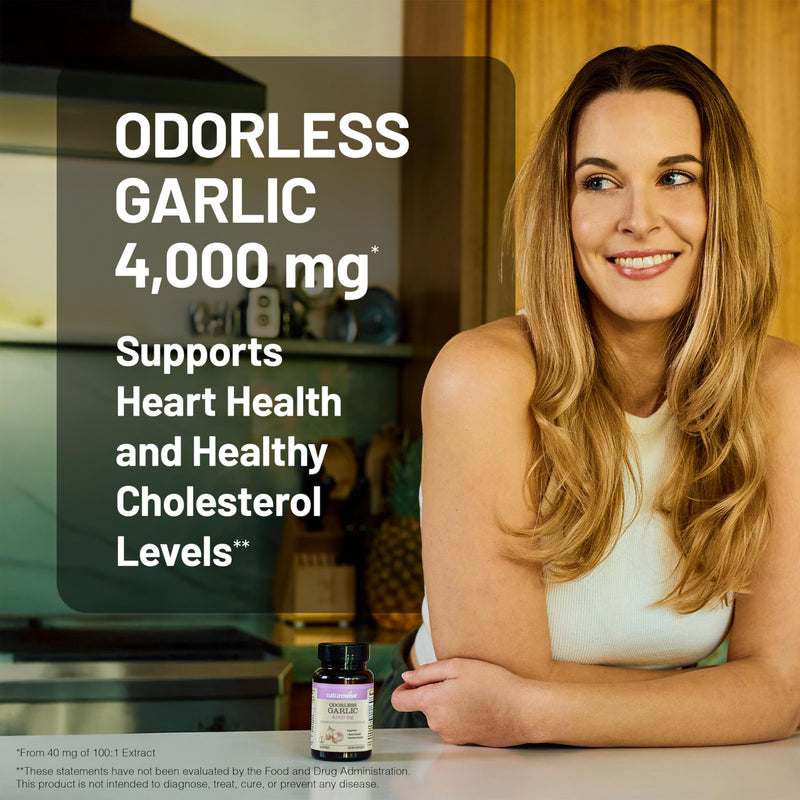 [Australia] - NatureWise Odorless Garlic Supplement 4000mg - Ultra Potent 100:1 Extract - Healthy Cholesterol Formula, Heart Health Support - Non-GMO, Gluten Free, with Halal Gelatin - 60 Count[30-Day Supply] 60 Count (Pack of 1) 