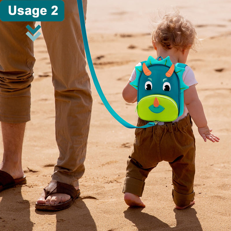 Accmor Toddler Harness Backpack Leash, Cute Dinosaur kid Backpacks with Anti Lost Wrist Link, Child Backpack with Leash for Baby Boys Girls, Mini Toddler Back Pack Tether for Outdoor Walking (Blue) Aquamarine/Triceratops