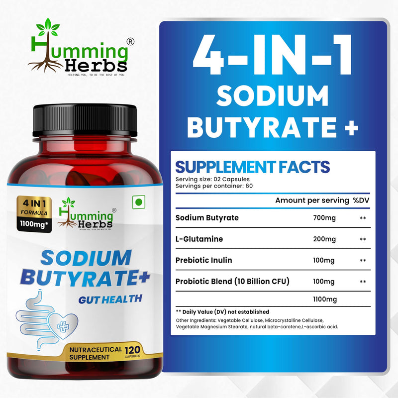 [Australia] - Sodium Butyrate 1100mg per Serving ‚Äì 120 Capsules with‚Äì L-Glutamine, Prebiotic Inulin, Probiotic Blend 