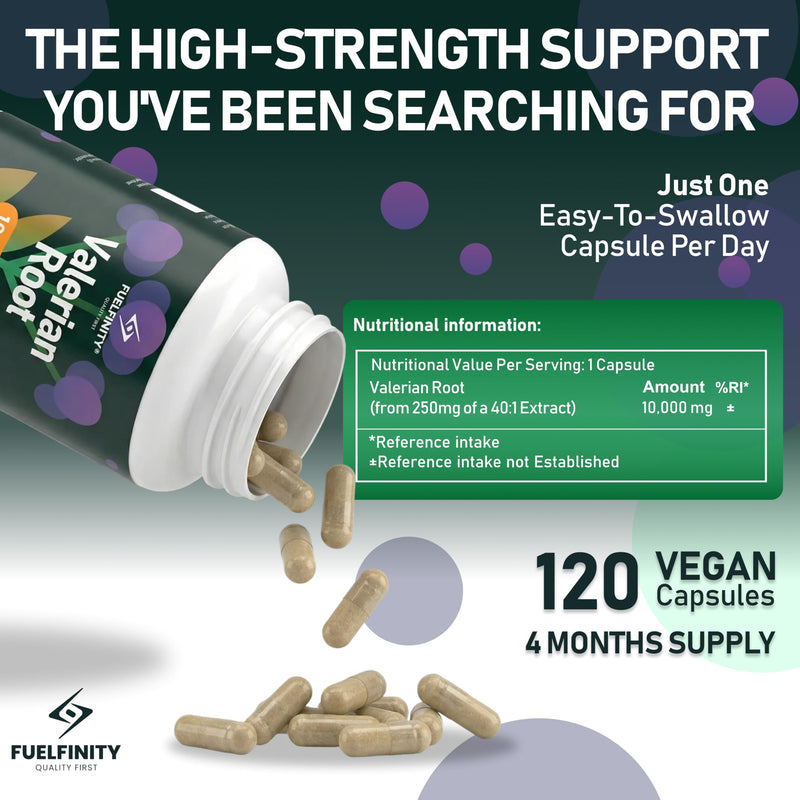 Potent Valerian Root Capsules | 10,000 mg Serving 120 Capsules | High Strength | Sleep Support, Stress Management, Relaxation, Natural Remedy | Capsule Supplement (1 Large Pack) 120 count (Pack of 1)