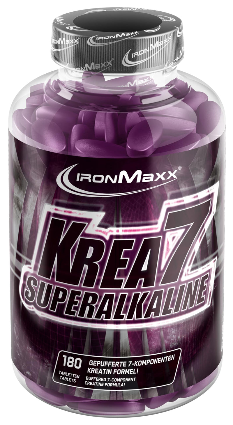 [Australia] - IronMaxx Krea7 Superalkaline Creatine Tablets - 180 pieces | High-dose 7-component formula | Vegan & sugar-free, neutral in taste, 180 pieces (pack of 1) 