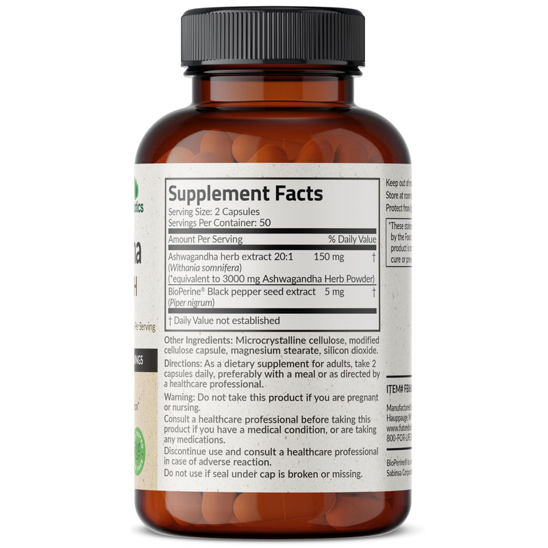 [Australia] - Futurebiotics Ashwagandha Extra Strength Stress & Mood Support with BioPerine - Non GMO Formula, 100 Vegetarian Capsules 100 Count (Pack of 1) 