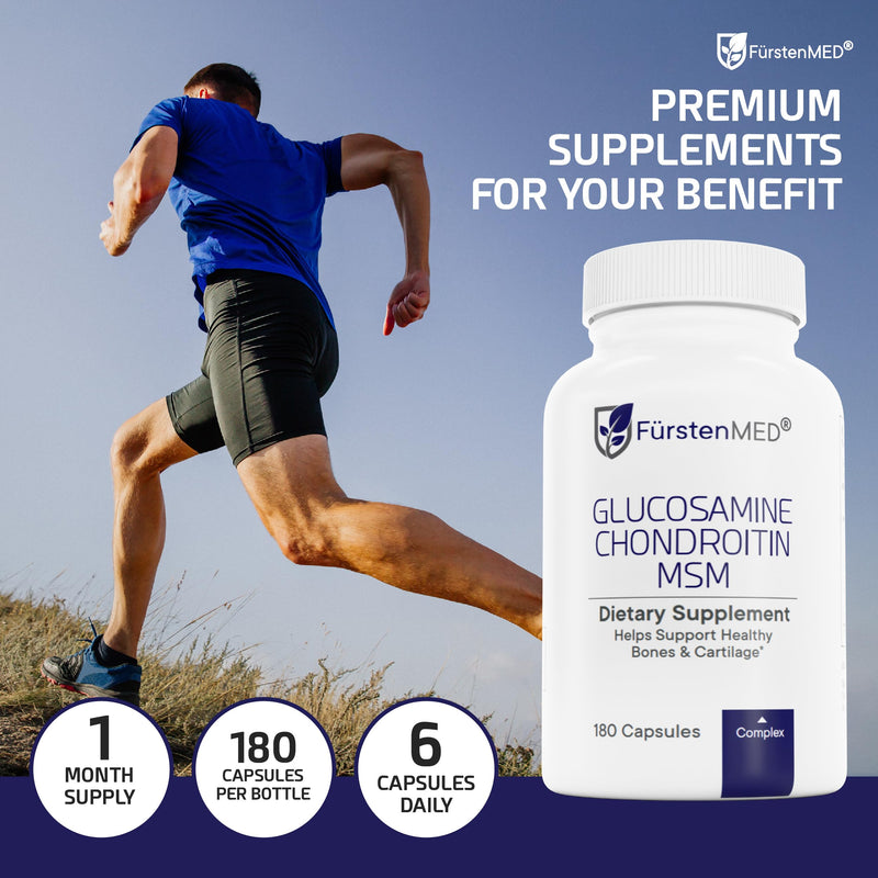 FürstenMED® Glucosamine 1710mg + Chondroitin 1200mg + MSM 1710mg + Vitamin C, High-dose Supplement 4-in-1 Complex 180 Capsules for Joint Health, Flexibility & Mobility Support 180 Count (Pack of 1)