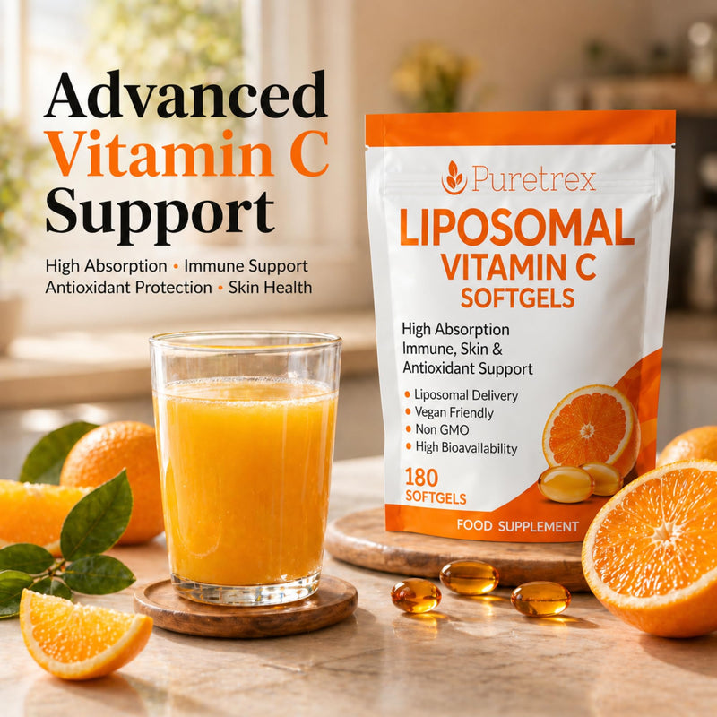 PURETREX Liposomal Vitamin C 1000mg Softgels, Zinc Quercetin BioPerine Complex, Vegan Daily Nutrition Supplement, Gentle Capsule Formula, Clean Non GMO, Made in UK, 180 Softgels