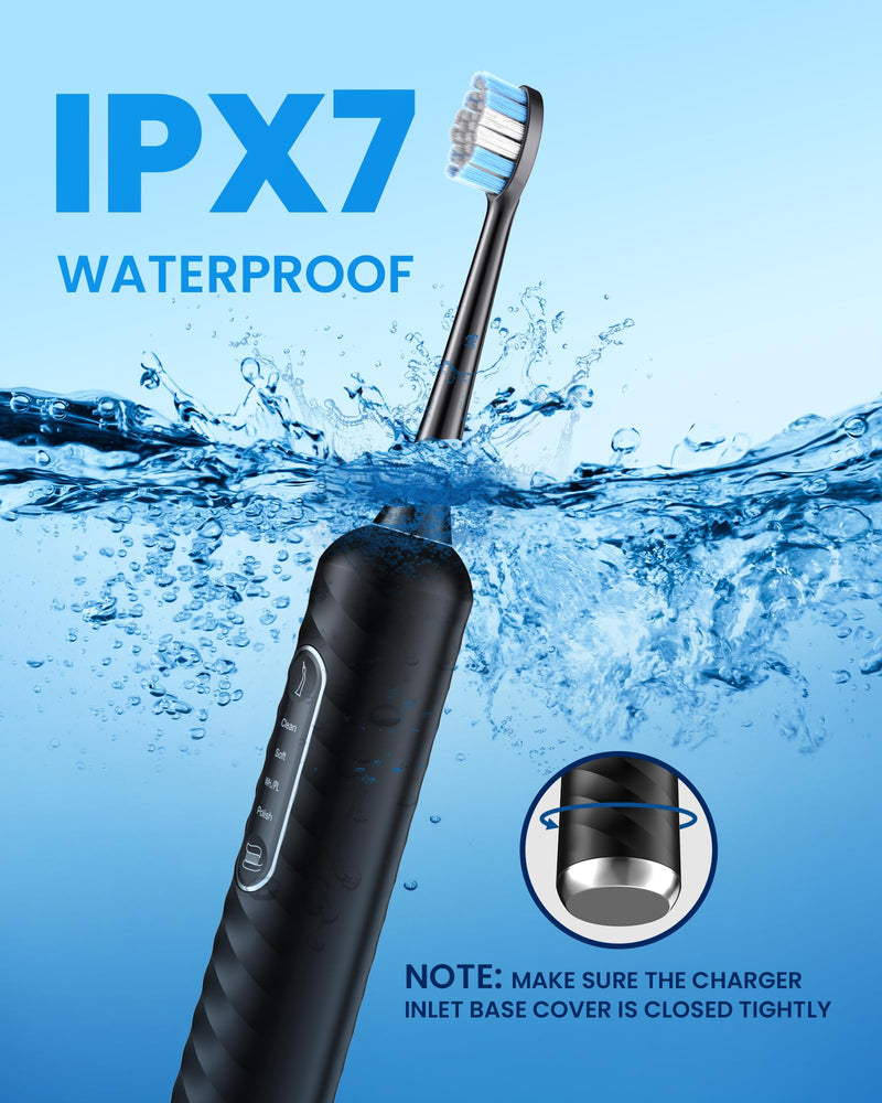 [Australia] - Electric Toothbrush with Water flosser, 3 in 1 Teeth Cleaning Kit with 7 Modes, Electric Toothbrush and flosser Combofor Adults, Water Flosser Portable for Travel and Home (Black) Black 
