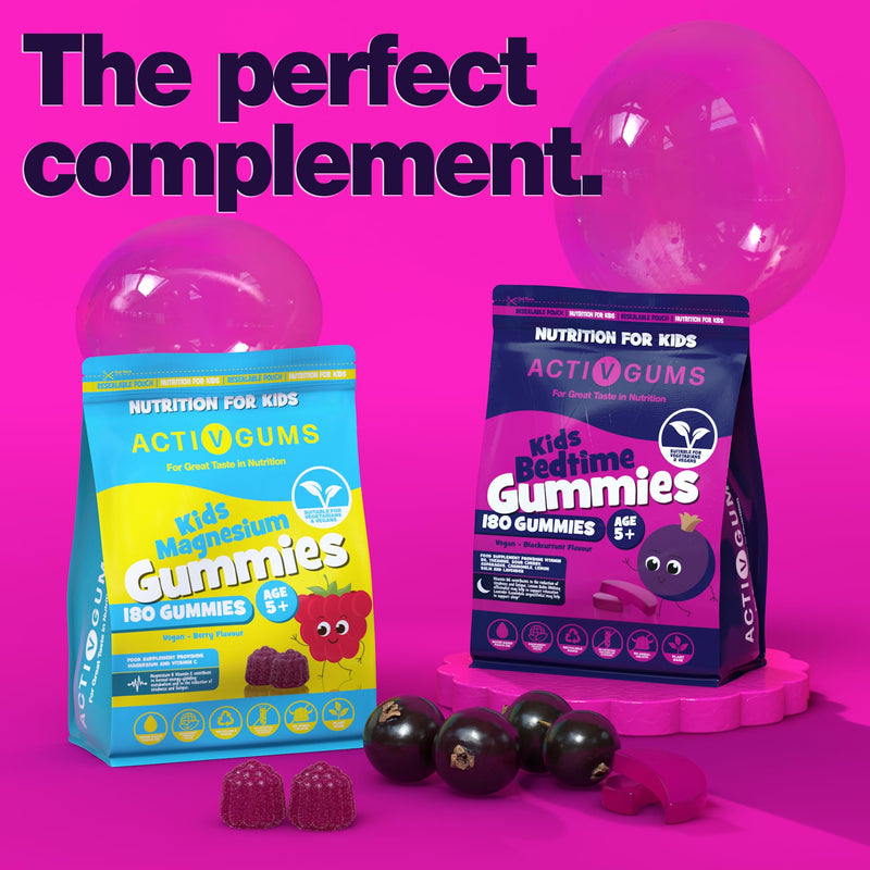 Kid's Bedtime 180 Vegan Gummies | Blackcurrant Flavour | Melatonin & 5HTP Free Contains Vitamin B6, Montmorency Cherry, Chamomile | Resealable & Recyclable Pouch | Suitable for Ages 5+ By ActivGums® 180 count (Pack of 1)