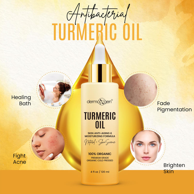 Organic Turmeric Oil for Skin Lightening - Turmeric Face Oil for Dark Spots, Anti-Aging & Hydrating Dry Skin - Glow Moisturizer for Face, Neck & Eyes (4 FL OZ / 60 ML) 4 Fl Oz (Pack of 1)