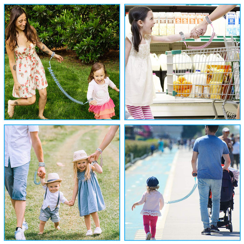 [Australia] - Anti Lost Wrist Link with Magnetic Induction Lock 2 Pack (4.92ft Pink+8.2ft Blue) Toddler Wrist Leash for Kids Child Safety Harness with Reflective Strip (Magnetic unlock design) Blue and Pink 