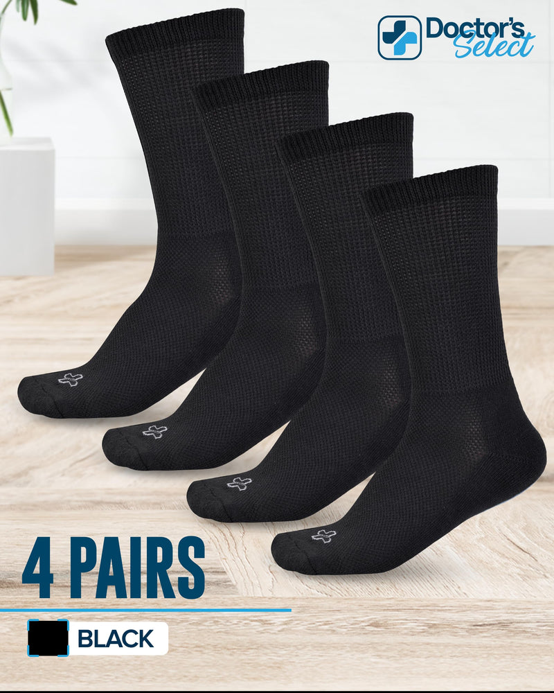 [Australia] - Doctor's Select Diabetic Socks - 4 Pairs Neuropathy Socks for Men & Women Large Black - 4 Pairs 