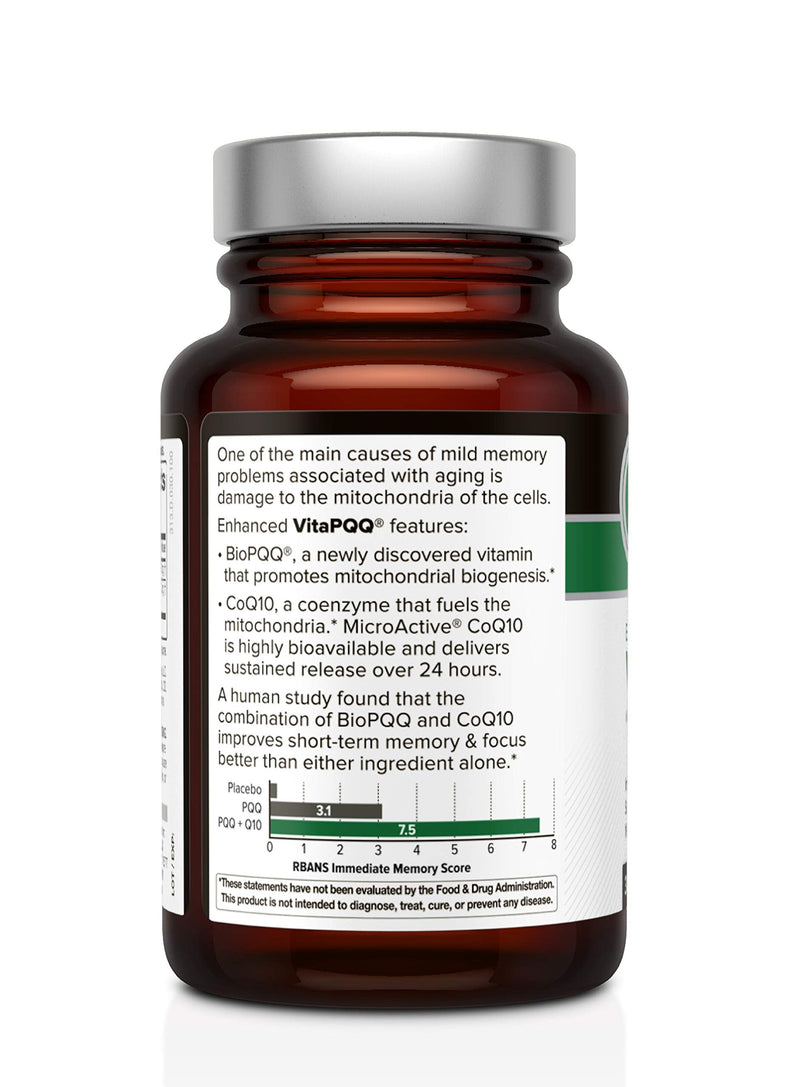 Quality of Life VitaPQQ with MicroActive CoQ10-SR Premium Supplement - Anti Aging, Memory, Energy, Focus, Cognitive and Heart Health - 30 Vegicaps (Pack of 2) 30 Count (Pack of 2)