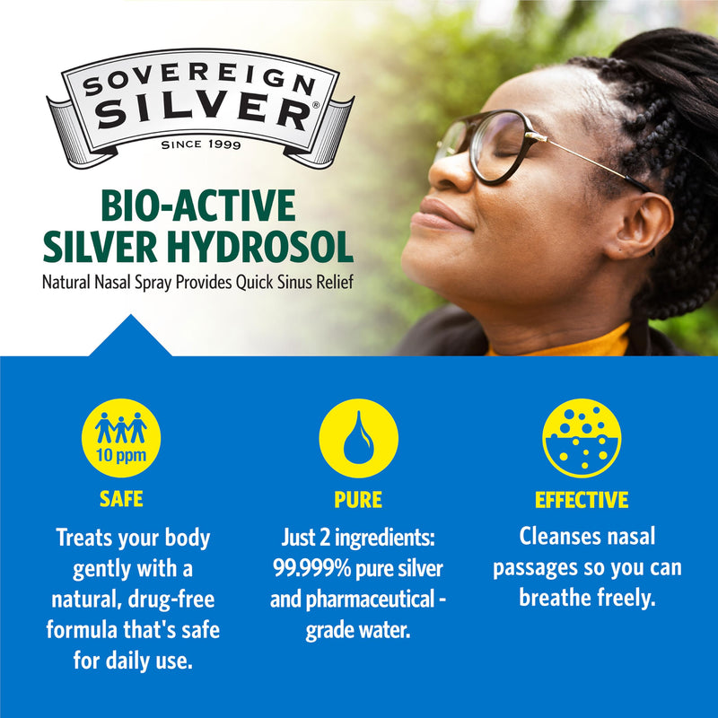 [Australia] - Sovereign Silver Natural Nasal Spray - Colloidal Silver Nasal Spray, Bio Active Nose Mist for Sinus Congestion and Immune Support, Adults and Kids, 10 ppm - 2 fl oz (59mL) 2 Fl Oz (Pack of 1) 