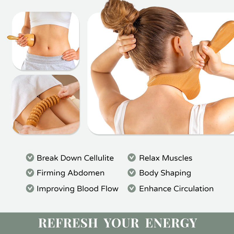 [Australia] - 3 PCS Wood Therapy Massage Tools - Professional Maderoterapia Kit for Body Sculpting, Improving Circulation, and Muscle Relaxation 16.9" 3 