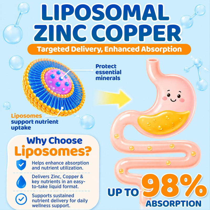 Liposomal Zinc Copper Supplement Liquid Drops for Kids & Adults, 2 Fl Oz | 15/30mg Zinc Picolinate with Copper, Vitamins, Elderberry, Magnesium, Selenium & Omega-3 for Immune Support, Vegan