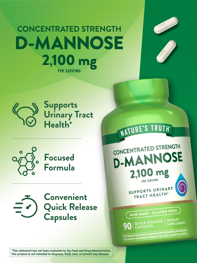 Nature's Truth D-Mannose Pills | 2100mg | 90 Capsules | Non-GMO & Gluten Free Supplement