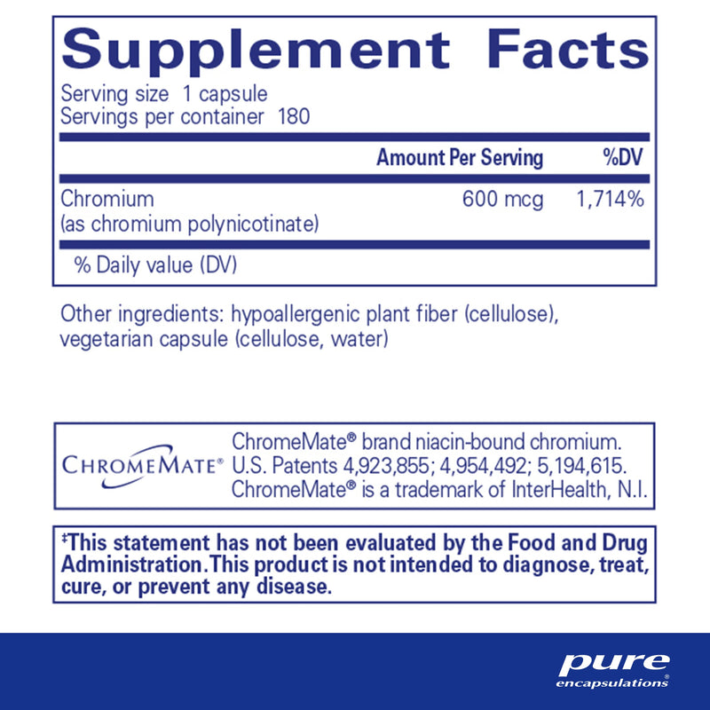 [Australia] - Pure Encapsulations ChromeMate GTF 600 | Supplement for Metabolism and Lean Muscle* | 180 Capsules 180 Count (Pack of 1) 