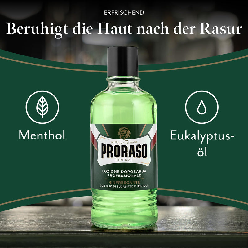 [Australia] - Proraso Professional After Shave Lotion Refreshing, Aftershave for Men with Eucalyptus Oil & Menthol, Helps Restore Skin Comfort, Made in Italy, 400 ml (Pack of 1) 