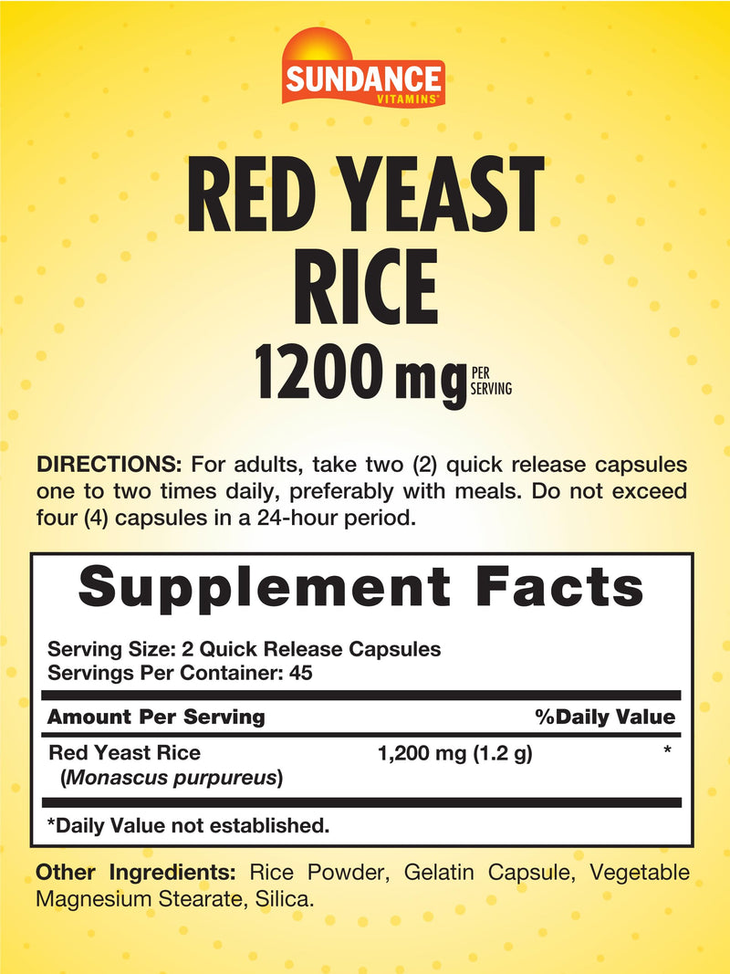 [Australia] - Sundance Red Yeast Rice Capsules | 1200mg | 90 Count | Traditional Herbal Supplement | Non-GMO and Gluten Free Formula 