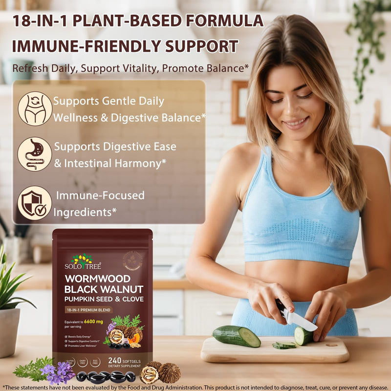 Wormwood Black Walnut Clove Cleanse for Adults, 18-Herb Botanical Blend for Digestive & Intestinal Balance, with Pumpkin Seed, Turmeric, Garlic & Oregano, 80-Day Supply, 240 Softgels 1