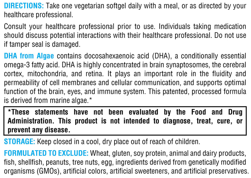 [Australia] - XYMOGEN DHA from Algae - DHA Omega-3 Supplement - Supports Brain, Eye, Heart + Immune Health (60 Softgels) 