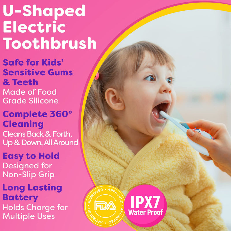 [Australia] - Kids Toothbrushes U Shape, Kids Automatic Toothbrush, Toddler Toothbrush U Shaped, U Toothbrush Kids, Auto Toothbrush, Rechargeable Electric Brush Age 2+, Children's U-Shaped Toothbrush (Unicorn) Pink - Unicorn 