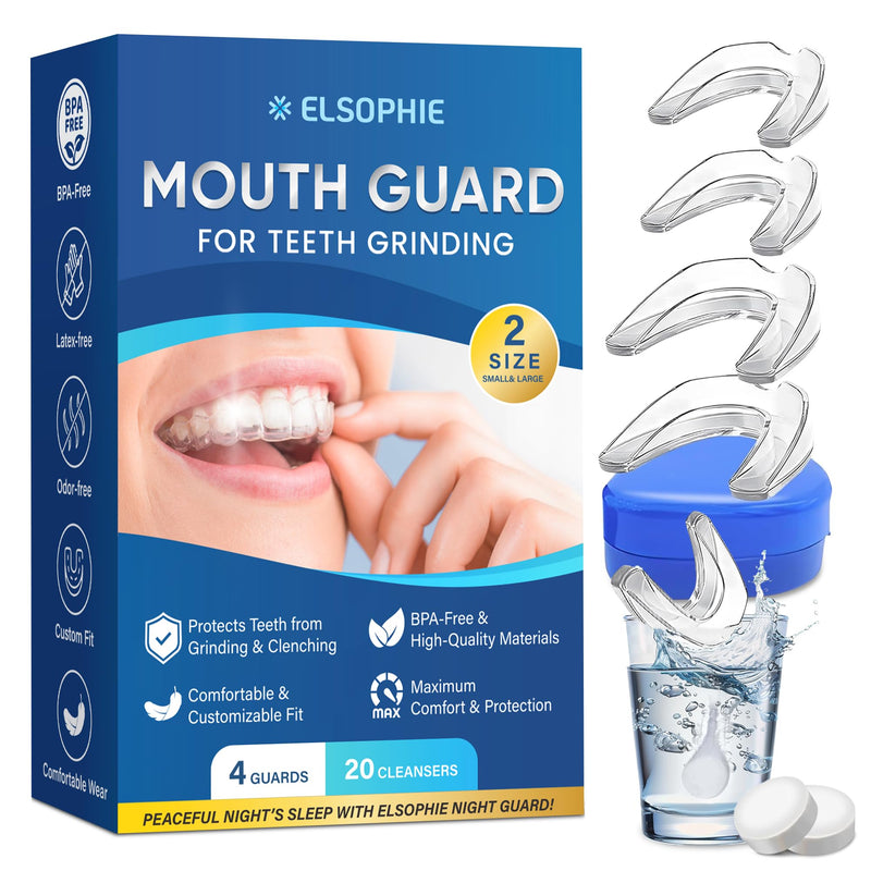 [Australia] - Mouth Guard for Grinding Teeth at Night: Night Guards for Teeth Clenching Custom Fit for Nighttime Protection - 4 Pack 20 Cleansing Tablets 