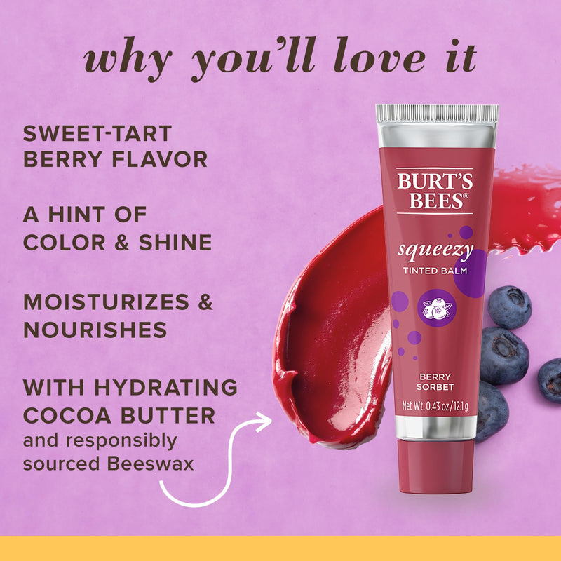 Burts Bees Squeezy Tinted Lip Balm - Berry Sorbet Women 0.43 oz