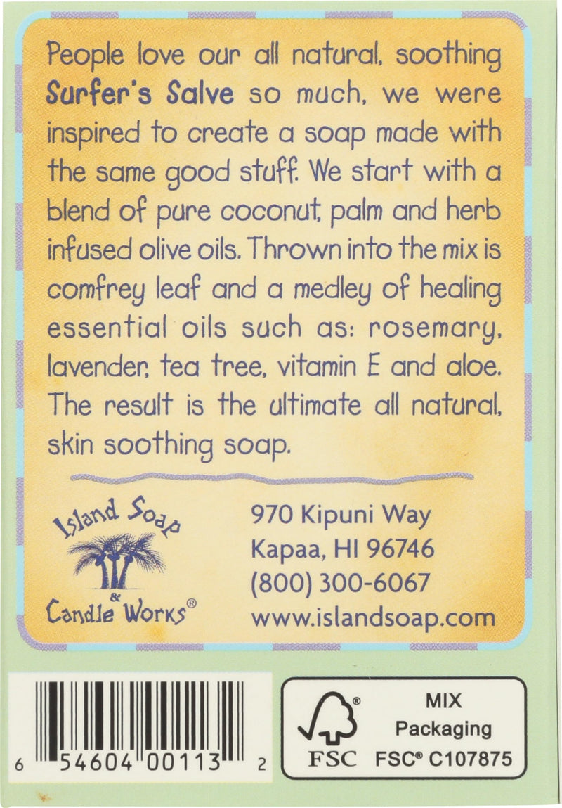 Island Soap & Candle Works Surfer's Salve Soap - Made in Hawaii w/Lavender & Tea Tree Essential Oil, Vitamin E, & Aloe - Soap for Sunburned or Damaged & Dry Skin - 3 Ounces 3 Fl Oz (Pack of 1)