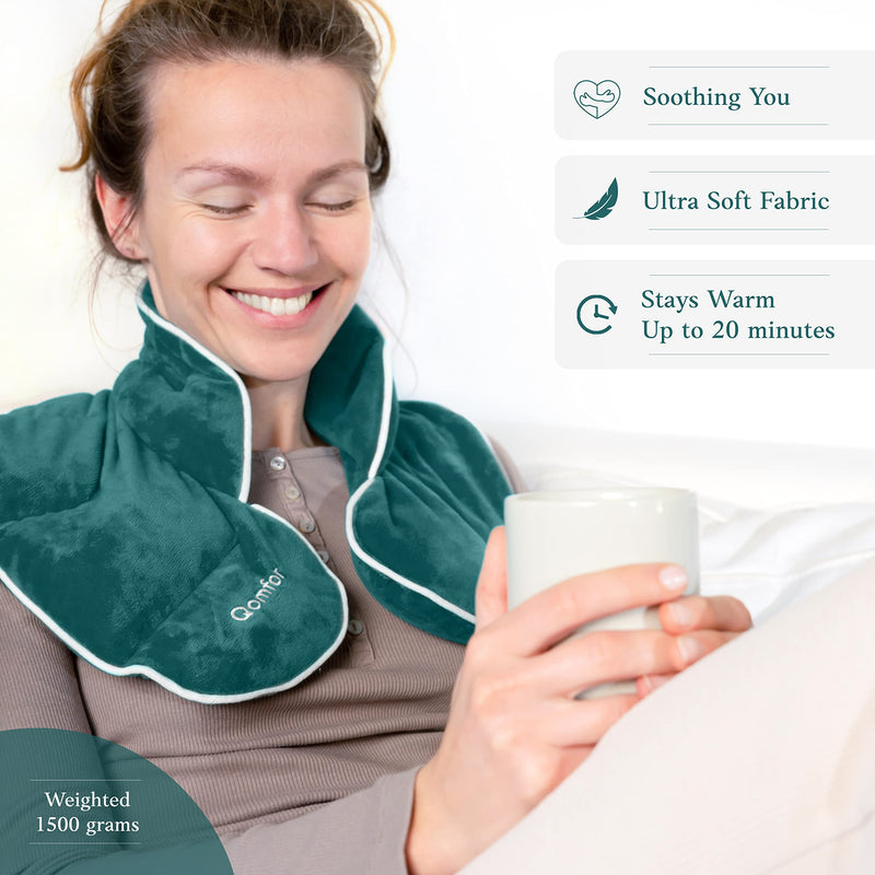 [Australia] - Qomfor grain pillow neck shoulder - heat pillow microwave - wheat and lavender filled - grain pillow microwave for pain relief, neck shoulder, back - green blue 