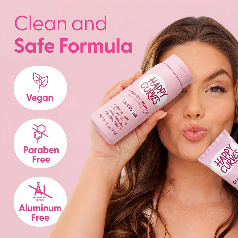 HAPPY CURVES Aluminum-Free Anti-Chafing Cream (Tahitian Vanilla) & Talc-Free Powder (Fragrance-Free) Bundle - Odor & Inner Thigh Chafe Control for Women