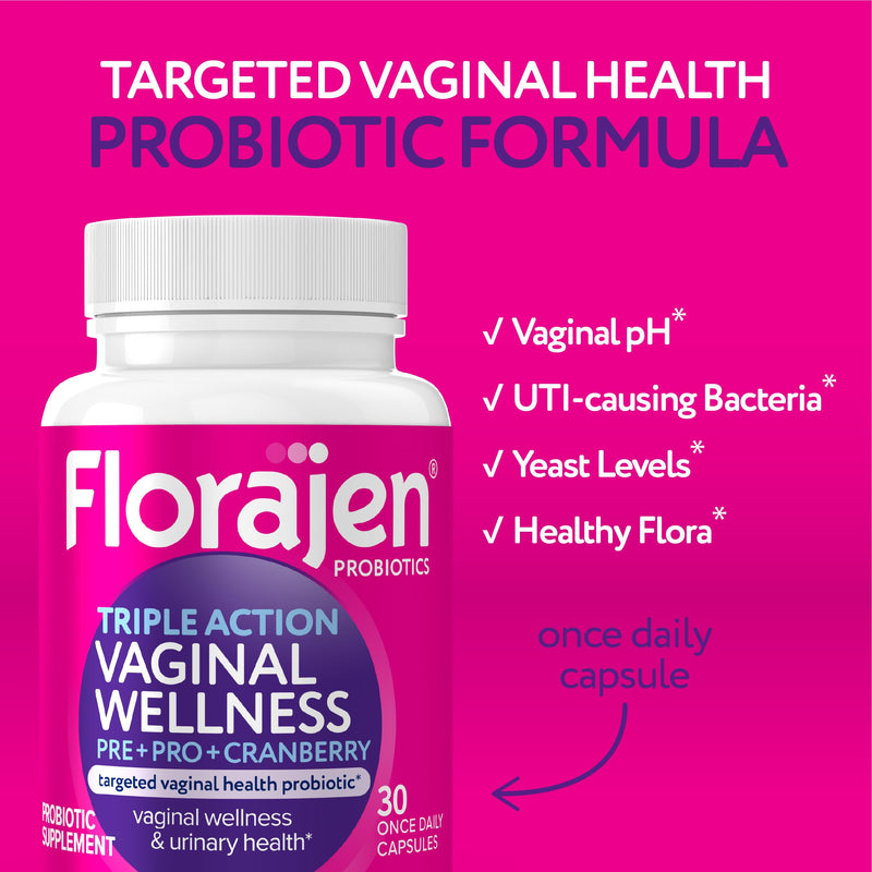[Australia] - Florajen Women‚Äôs Triple-Action Probiotic - Prebiotic + Probiotic + Cranberry for Vaginal, Digestive, & Immune Support - Fast-Acting - Clinically-Studied - Gluten-Free & Vegan - 30-Count 