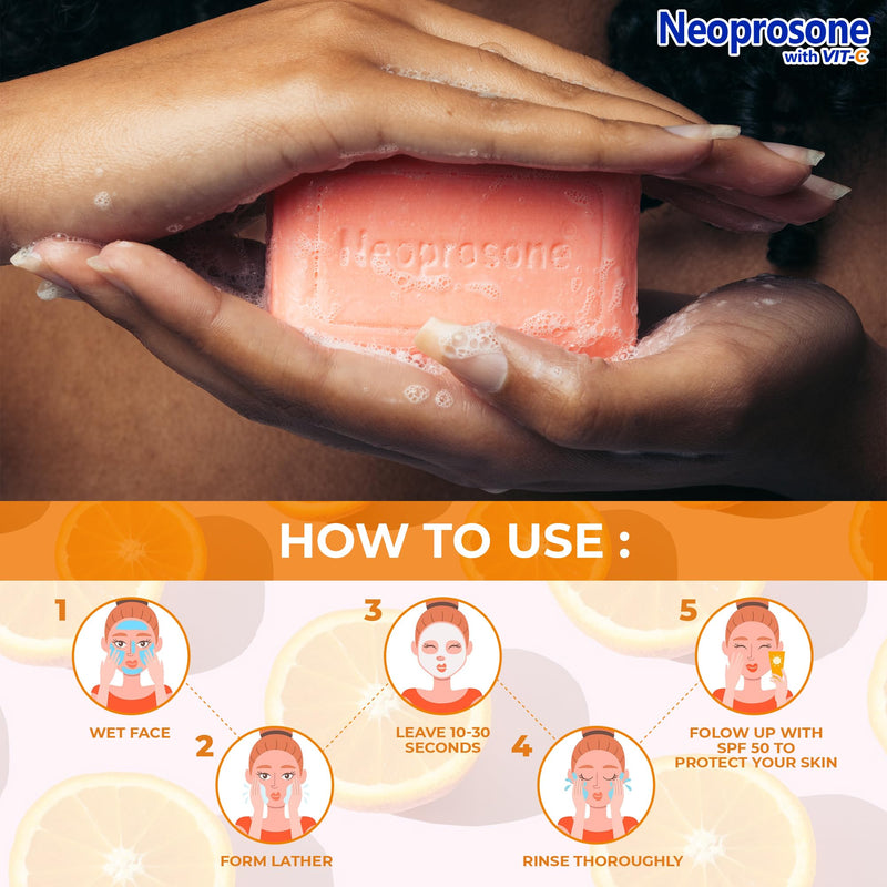 Neoprosone Skin Brightening Soap, 2.82 oz / 80 g, Hyperpigmentation Soap, Cleansing Bar, Fade Dark Spots on Knees, Elbows, Face, Private Areas, with Vitamin C and Castor Oil 2.8 Ounce (Pack of 1)