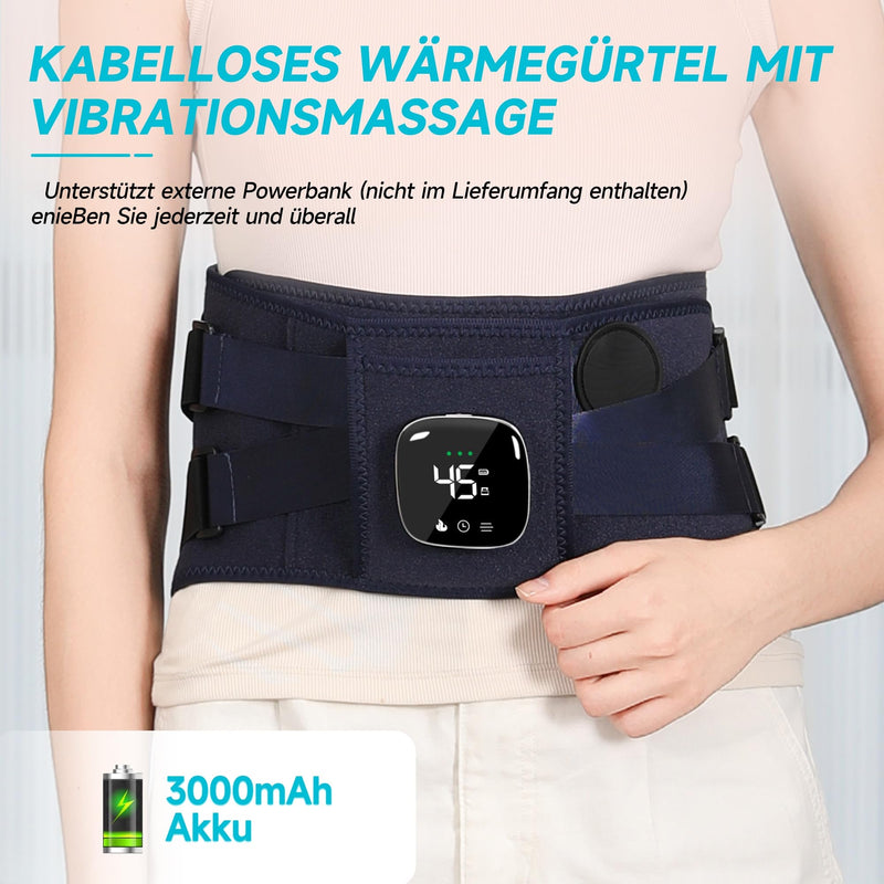 [Australia] - Heat belt back, 152 cm wireless heating belt massager with 5 massage modes & 3 heat levels, portable back bandage heating pad for back lumbar with automatic switch-off, gifts for men women 