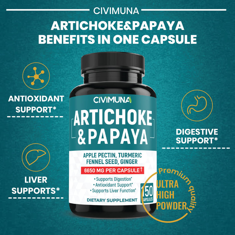 [Australia] - (5 Months Supply) Artichoke Capsules 6650mg - 150 Capsules - Artichoke, Papaya, Apple Pectin - 150 Count (Pack of 1) 