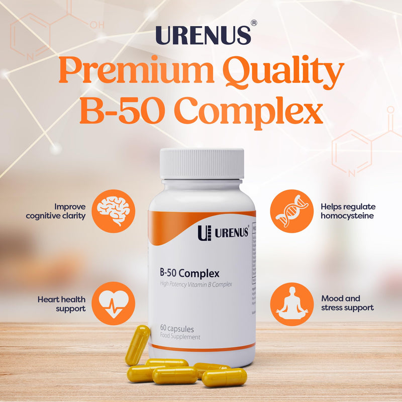Vitamin B-50 Complex High Strength – Complete B-Vitamin Formula for Energy, Metabolism & Nervous System Support – 60 Vegan Capsules – Made in UK