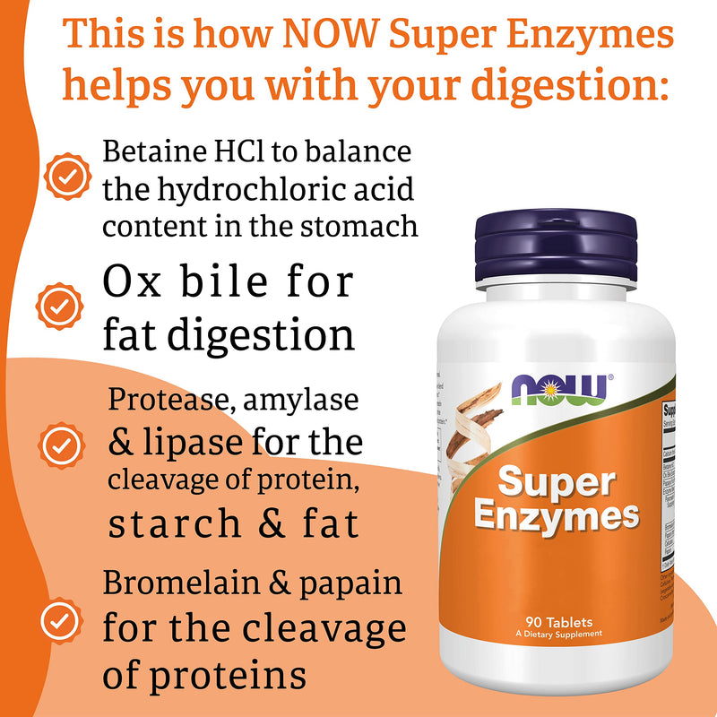 Now Foods, Super Enzyme, 90 Tablets, Lab-Tested, High Dose, Calcium, Gluten Free, Soy Free, Non-GMO