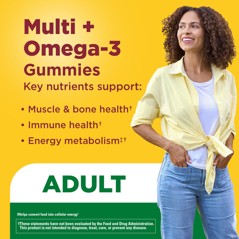 Nature Made Multivitamin + Omega-3, Multivitamin Gummies for Adults, 140 Ct | Adult Gummy Vitamins & Minerals, Multivitamin Gummies for Women and Men, Daily Nutritional Support, 70 Day Supply Strawberry, Lemon & Orange 140 Count (Pack of 1)