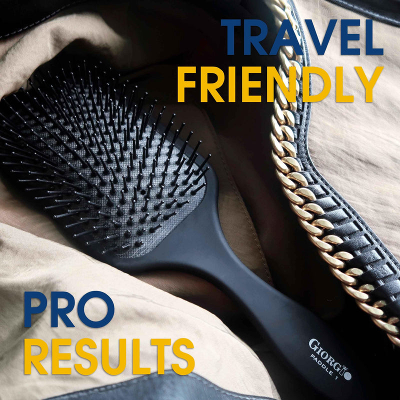 Giorgio Detangling Paddle Brush - Large Air Cushion Paddle Brush with Ball Tip Tourmaline Bristles - Anti Static Hair Care Tool for Men and Women, Wet or Dry - Black