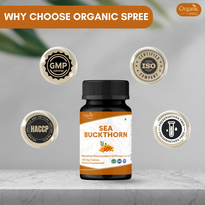 ORGANIC SPREE Sea Buckthorn 120 Tablets | Hippophae Rhamnoides (Sea Buckthorn) | Omega 7, Skin & Immune Support* - 120tab 1