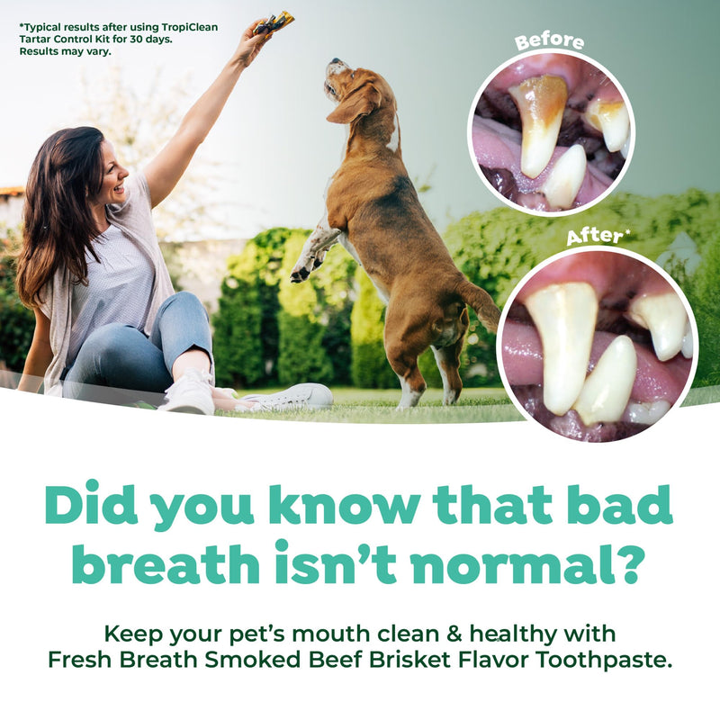 [Australia] - TropiClean Fresh Breath Oral Care Kit - Soft Bristle Finger Toothbrush - Dog Tooth Brushing Kit - Beef Brisket Flavor Dog Toothpaste 